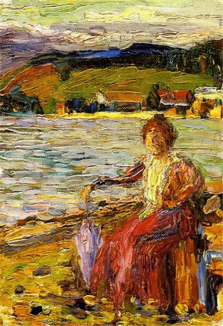 Kochel - Lady Seated By A Lakeside 1902 Kandinsky Oil Painting